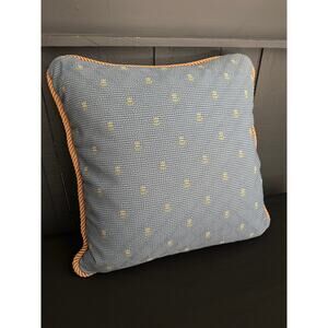 Portofino Large Embroidered Floral Blue Farmhouse Cottage Throw Pillow 18 Inch